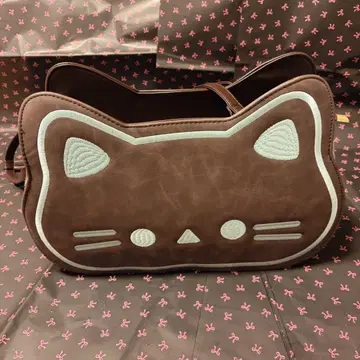 헤이세이 갸루 고양이 얼굴 디자인 숄더백 브라운 Y2K