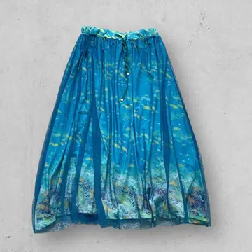 f1336 [리브인컴포트] 오션 패턴 롱 스커트 플레어 레이스 파랑