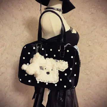 헤이세이 갸루 Y2K 물방울 패턴 강아지 모티브 핸드백