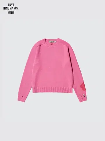 UNIQLO 아냐 하인드마치 새상품급 캐시미어 크루넥 스웨터 핑크