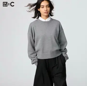 유니클로 스무스 코튼 크루넥 스웨터 그레이 XL