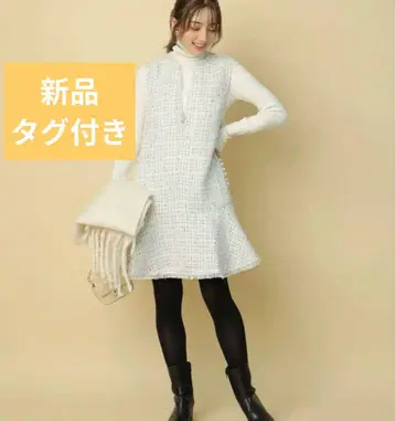 택 포함 새상품 아푸와이저 리셰 트위드 페플럼 미니 원피스