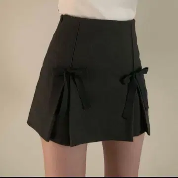 sona 소녀나라 모직 리본 플리츠 팬츠 인 미니 스커트 그레이