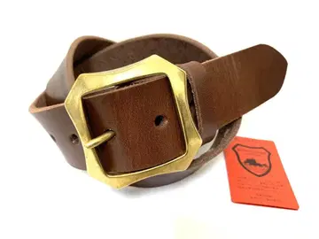 놋쇠제 팔각 커팅 버클 도치기 가죽 벨트 (초코) 40mm 폭 통가죽
