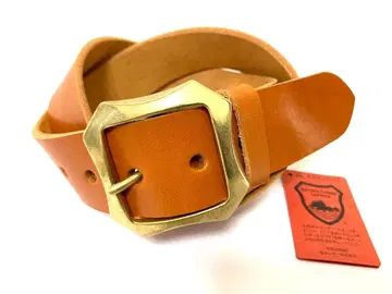 놋쇠제 팔각 커팅 버클 도치기 가죽 벨트 (카멜) 40mm 폭 통가죽