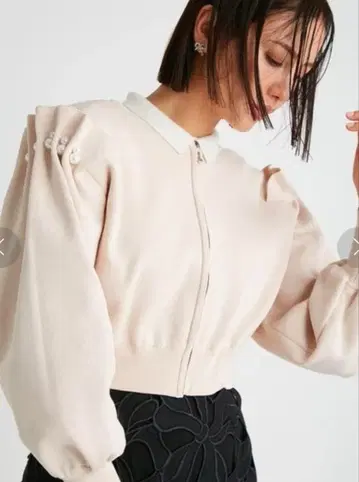 셀포드 펄 장식 니트 블루종 핑크 S