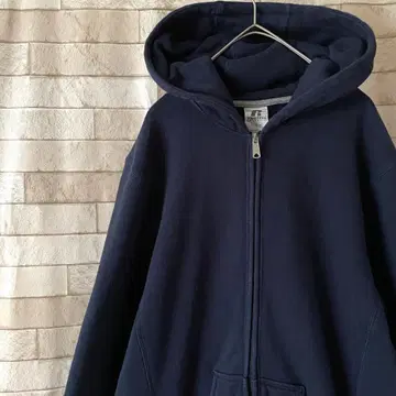 러셀 지퍼 후드티 자수 로고 속기모 네이비 L