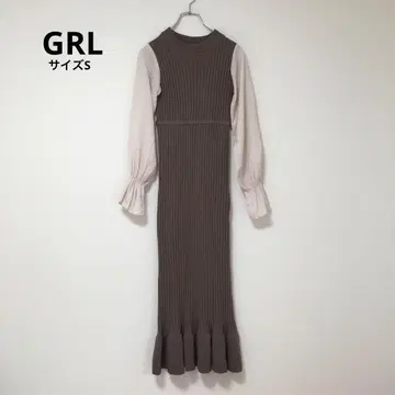 튤립 슬리브 GRL/그레일 니트 원피스 머메이드 스커트