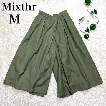 Mixthr 와이드 팬츠 가우초 이지 팬츠 여성용 카키 그린 M