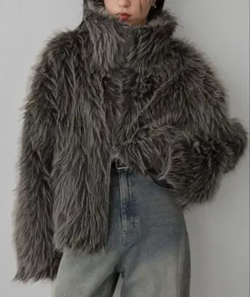 nuinullu 스탠드 카라 볼륨 퍼 숏 블루종 그레이