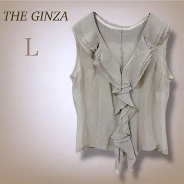 긴자 프릴 시어 블라우스 슬리브리스 고급 코튼 일본제 L 상당