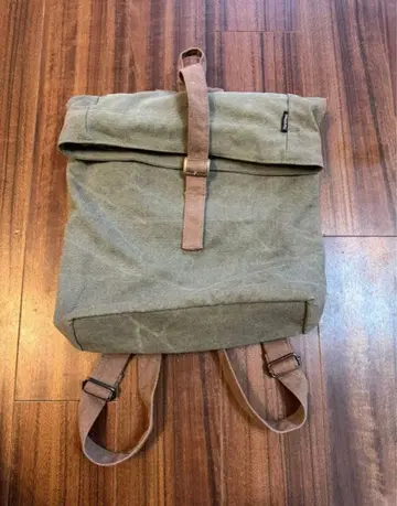 올리브 그린 캔버스 롤탑 백팩