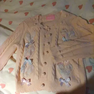 나일 퍼치 가디건 하트 리본 LIZLISA