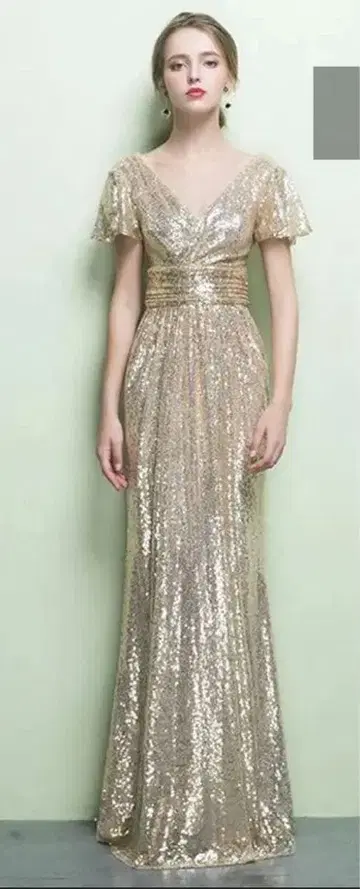 이브닝/콘테스트/파티/무대/촬영 베이지+골드 총 스팬 롱