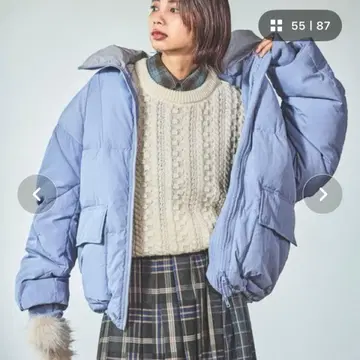 올해 10월 구매 PAGEBOY 2WAY 충전재 후드 블루종