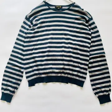 Drawer 긴팔 니트 스웨터 코튼 네이비 그레이 보더 사이즈 2