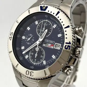 [가동] 세이코 x 혼다 크로노그래프 데이트 손목시계 네이비 다이얼 실버