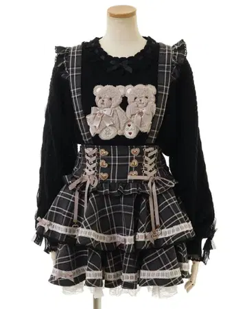 리즈리사 사다리 리본 체크 티어드 치마바지