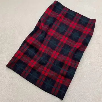 23KU 타탄 체크 니트 스커트 울 혼방 고급 트레디셔널 36