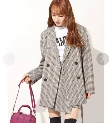 SNIDEL 체크 더블 자켓 브라운