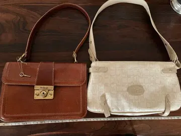 Mcdavid 브라운 천연 가죽과 아이보리 핸드백 2세트