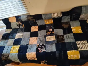 No.1308 핸드메이드 담요 데님 리메이크 패치워크