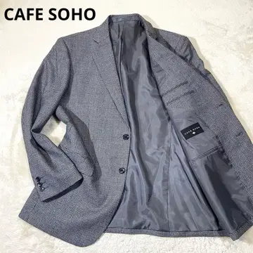 새상품급 아오키 CAFE SOHO 캐시미어 실크 하운드투스 테일러드 자켓