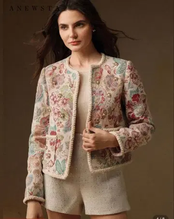 ANEWSTA 플라워 자수 노카라 자켓
