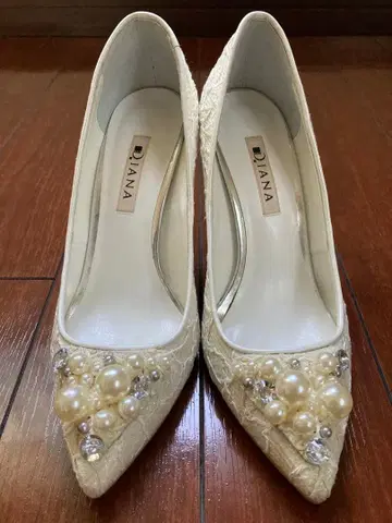 DIANA 브라이덜 신발 레이스 펄 장식 하이힐 화이트