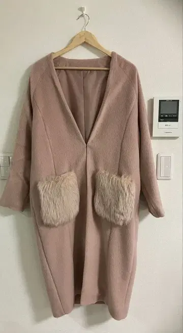 핑크 플리스 롱 코트 퍼 포함