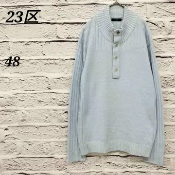 23구 HOMME 48 하프 버튼 니트 긴팔 라이트 블루 코튼 혼방
