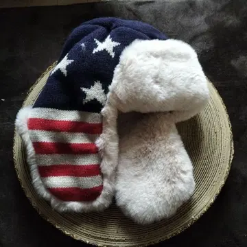 미국 국기 디자인 니트 모자 귀도리 포함
