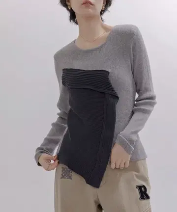 에이미 로우 아지메 뷔스티에 디자인 리브 니트