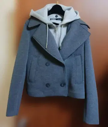 [ 새상품 ] ZARA 더블 브레스트 후드 부착 자켓 P코트 S