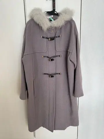 JILL 퍼 달린 그레이 더플 코트