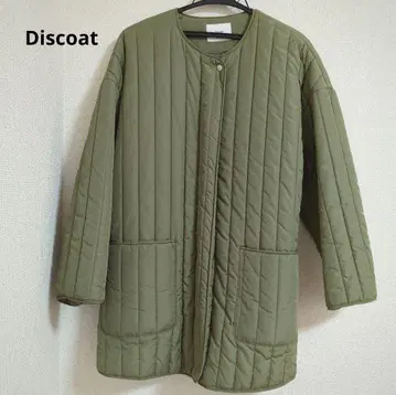 Discoat 충전솜 퀼팅 노카라 코트 카키 올리브