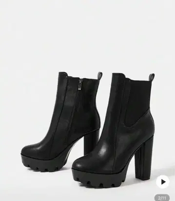 사이드 고어 부츠 블랙 통굽 청키힐 와이드 힐