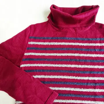 일본제 보르도 스트라이프 터틀넥 긴팔 니트 여성용 M