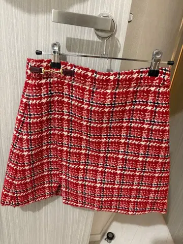 릴리 브라운 트위드 체크 미니스커트 숏팬츠 레드