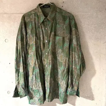 구제샵 구매 꽃무늬 그린 계열 긴팔 셔츠 자카드 L 일본제