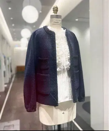 드로어 트위드 노카라 자켓 스팽글