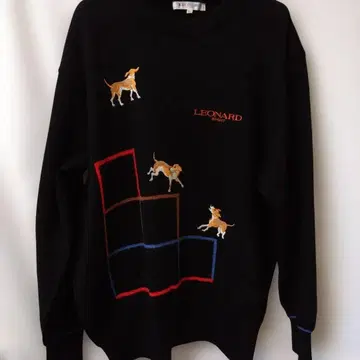 LEONARD 블랙 니트 L 강아지 자수