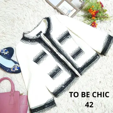 TO BE CHIC 노카라 자켓 (L) 화이트/블랙/바이컬러/프릴