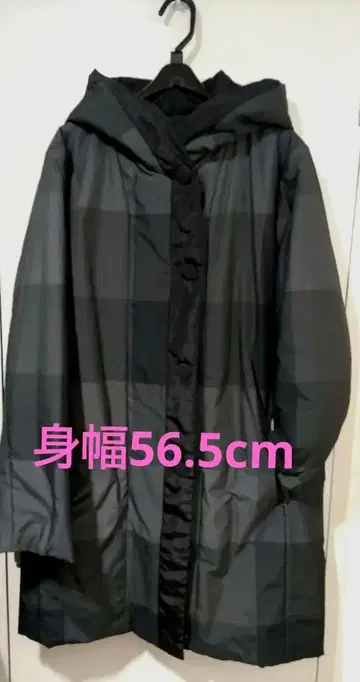 후드 부착 그레이 블랙 체크 충전솜 코트