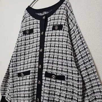 트위드 자켓 노카라 니트 가디건 레트로