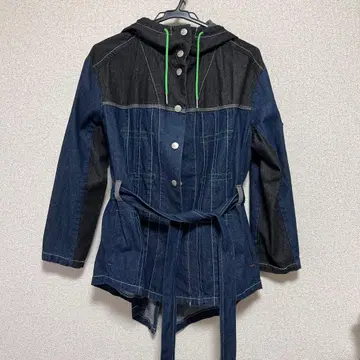 후드 부착 더블 데님 자켓