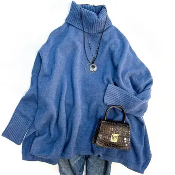 23구 캐시미어 블렌드 벌키 판초 니트 잉크 블루 38 양모 캐시미어