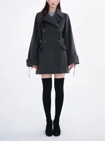 YILON CINCHED WAIST MIDI COAT 그레이