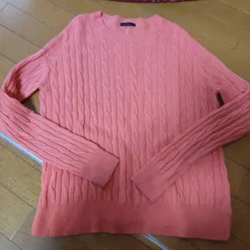 Cleztoi 케이블 짜임 코랄 오렌지 캐시미어 니트 스웨터