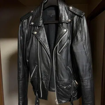 블랙 가죽 더블 라이더 자켓 S
